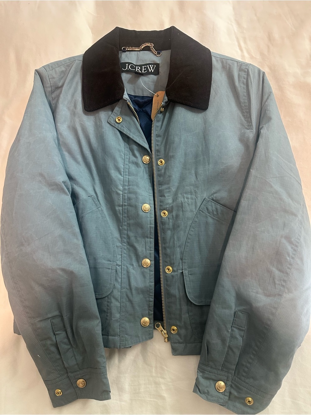 NWT J. Crew Short Barn Jacket in Cloudy Blue English Ripstop Corduroy Trim XS - Picture 5 of 8